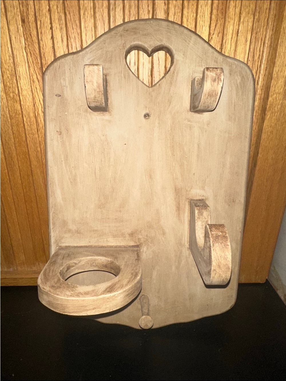 Rustic Wooden Wall Organizer with Heart Cutout - Distressed